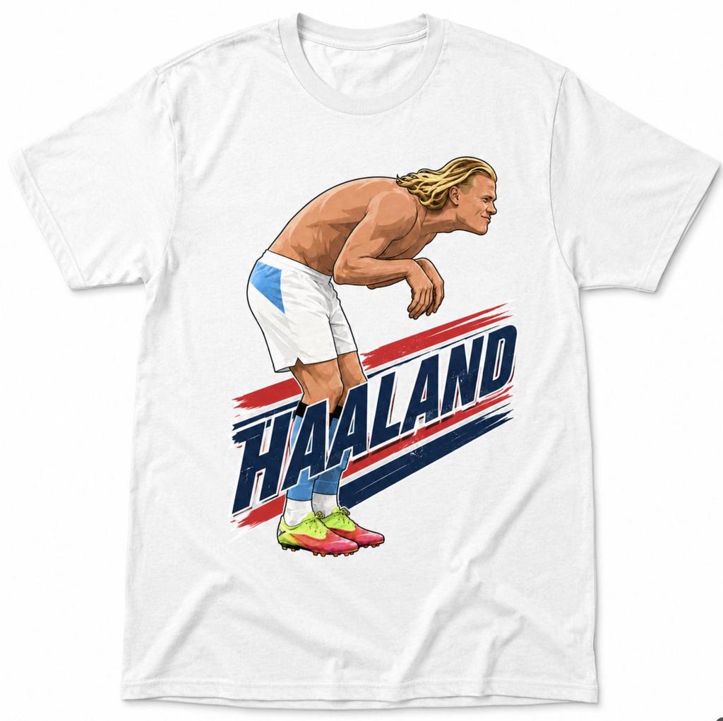T-shirt Grafica da Calcio a Cartoni Animati Haaland, Maglietta Divertente da Attaccante per i Fan