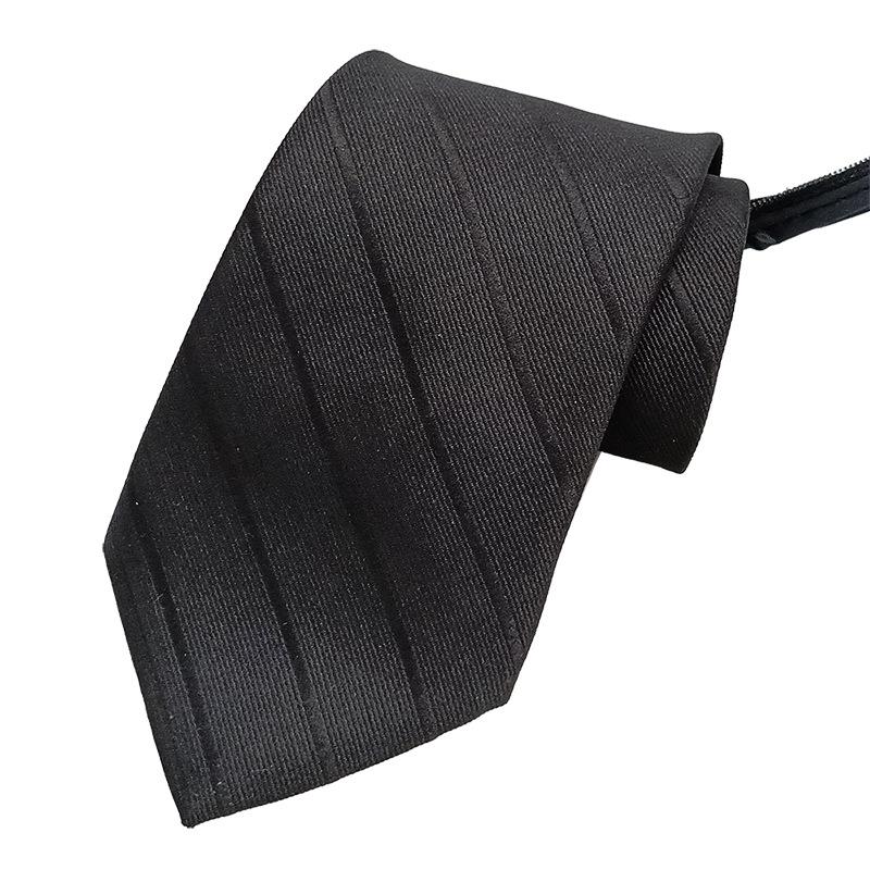 Men's Easy-Pull Knot-Free 8cm Striped Black Zipper Tie