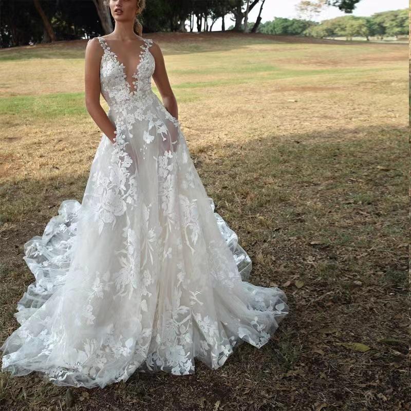 European and American Women's Tutu Skirt Lace Bridal Wedding Dress Sexy Pure White Suspender Bridesmaid Dress