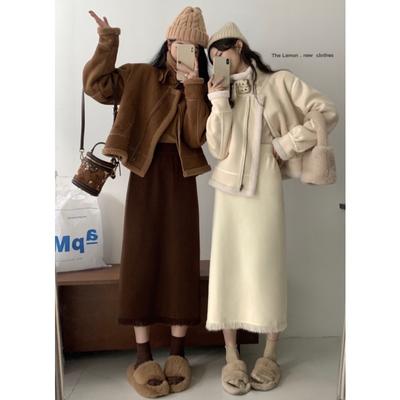 Herbst und Winter Damen Vintage Fransen Dicker Strick Mittellanger Halbkörperrock