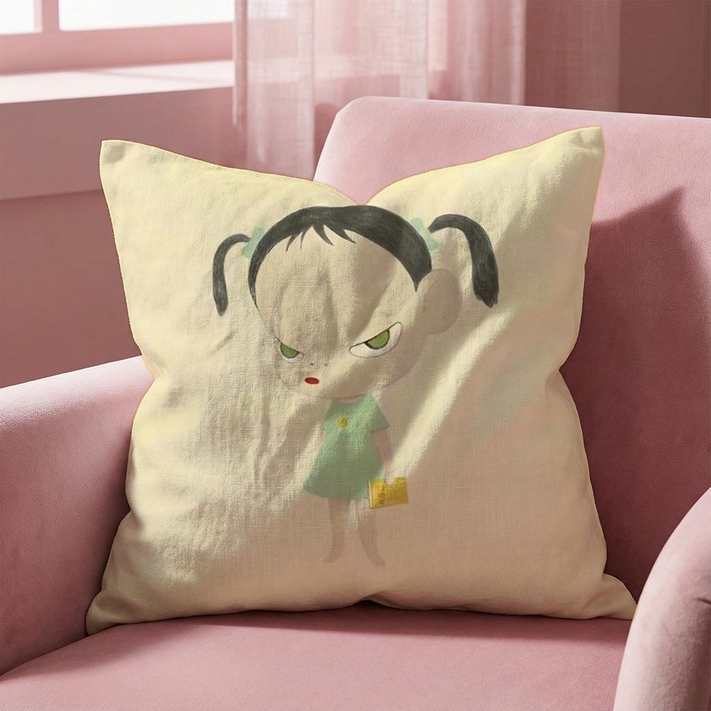 Y-Yoshitomo Nara D-Doll Cushion Cover Multi-Scene Pillow Cover for Home & Car - Reversible, Soft & Durable for Daily Use