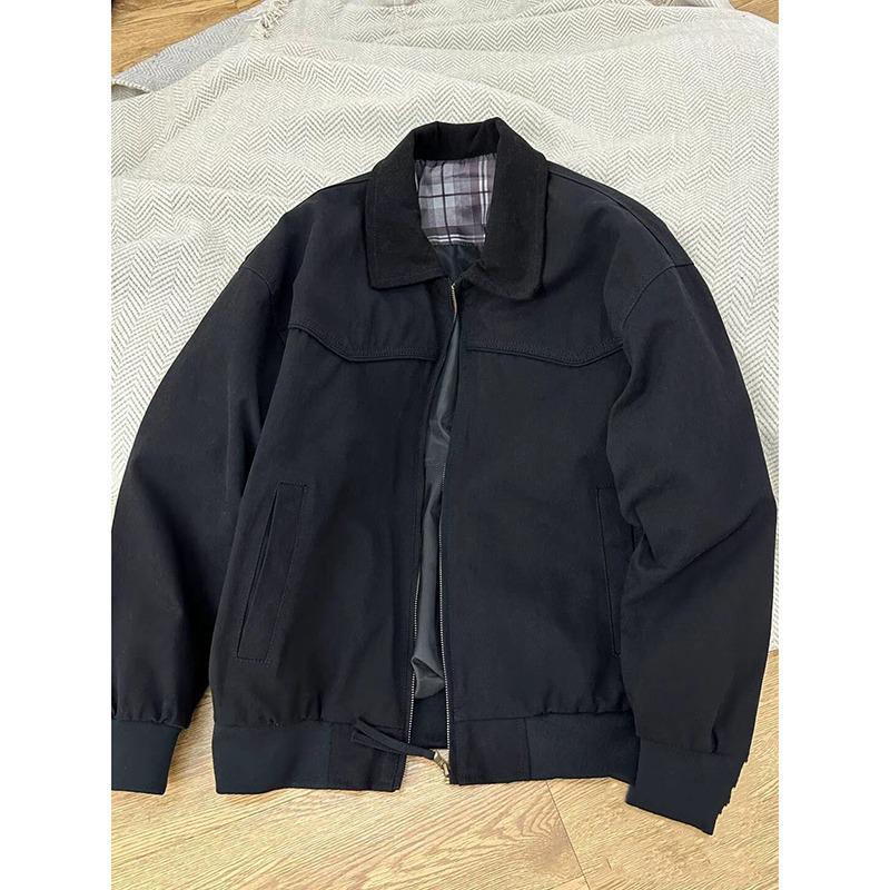 Men's Retro Lapel Workwear Jacket - Spring/Autumn Loose Fit Trendy Outerwear