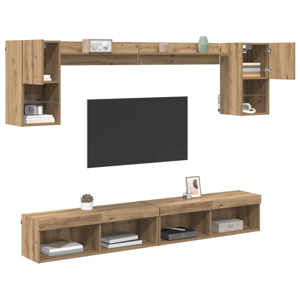 TV Wall Units with LED 6 pcs Artisan Oak Wood Material