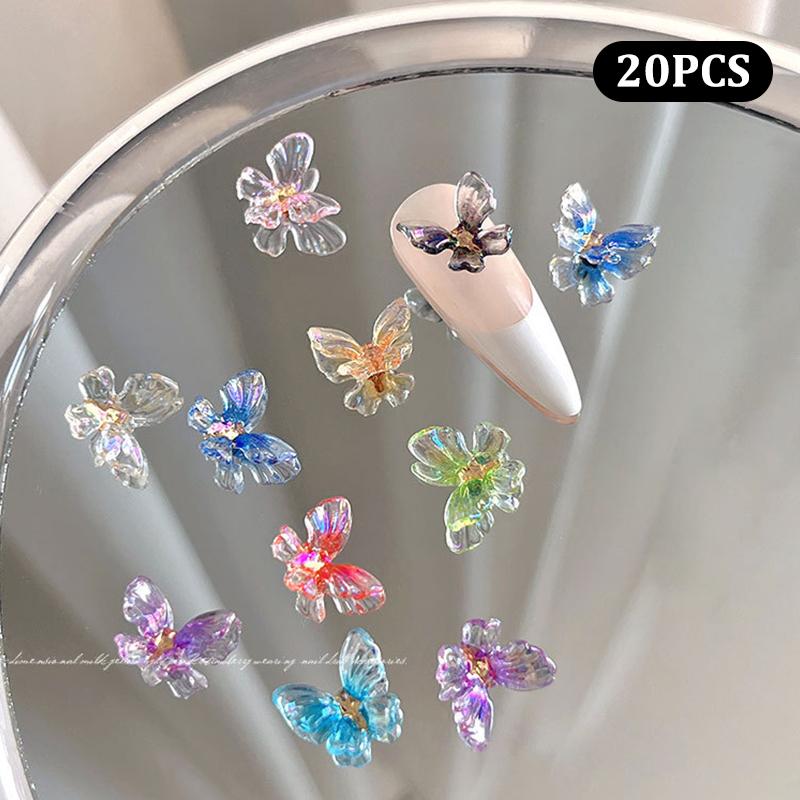 20Pcs Colorful 3D Resin Butterfly Nail Art Charms Accessories For Nails Decoration Design Supplies Material Beauty Tool
