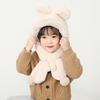 Children Hat with Bear Ear Decoration Solid Color Thickened Plush Warm Hat Scarf Set Kids Cold Weather Hat