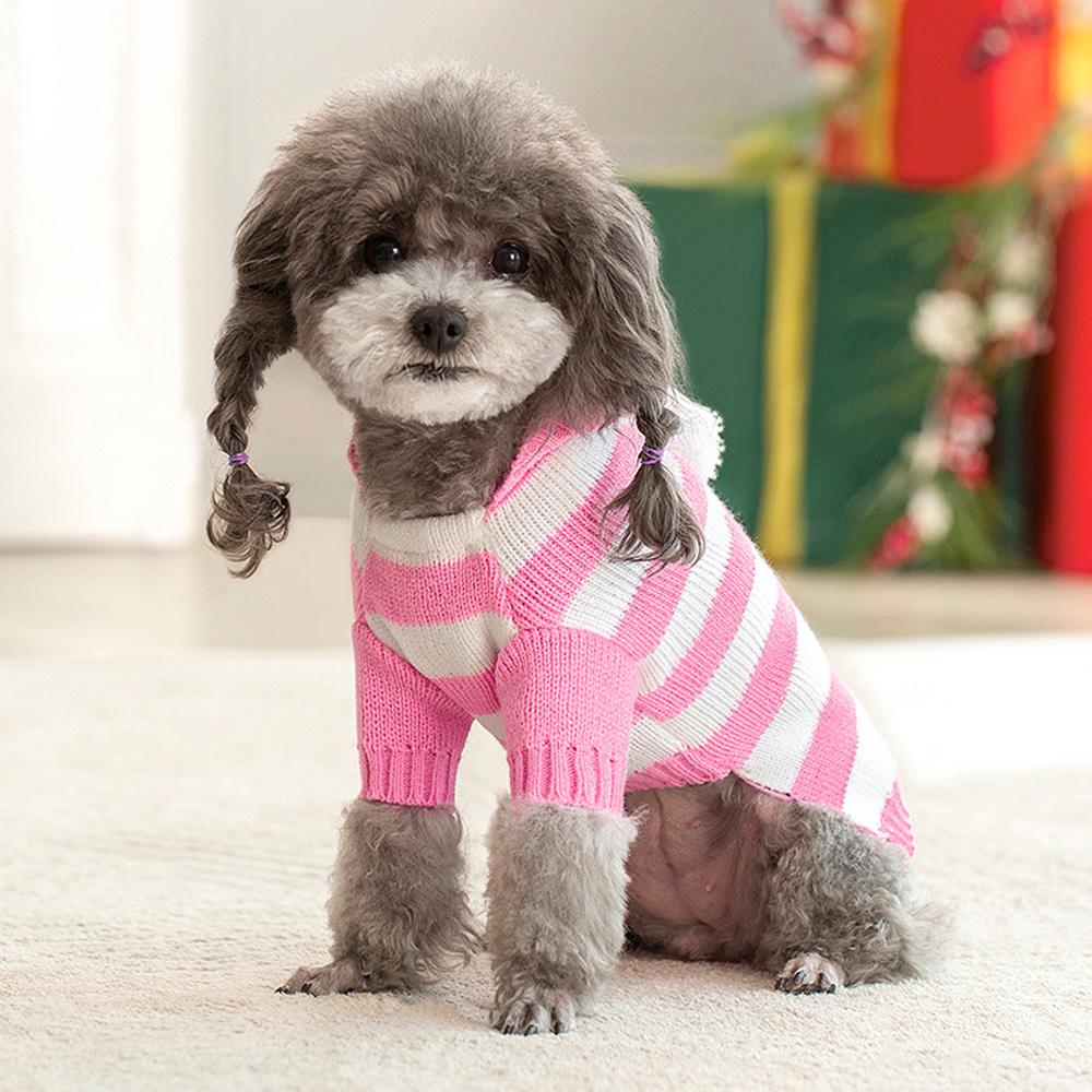 Klassischer Hunde Katzen Pullover Warm Winter Welpen Hunde Kleidung Mit Mütze Gestreift Weihnachtsjacke Mantel Mops Yorkies Yorkshire Kleidung