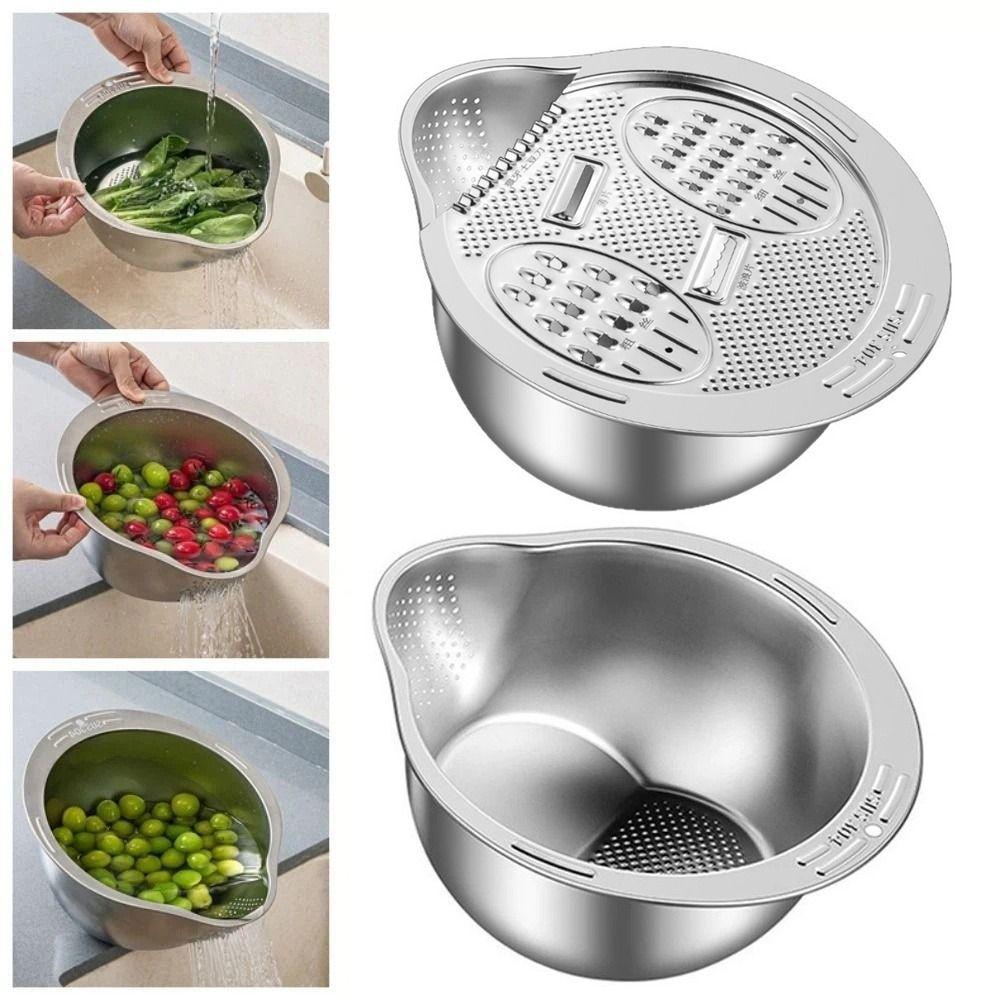 Reusable Vegetable Slicer Grater Stainless Steel Rice Washing Basin  Food Preparation