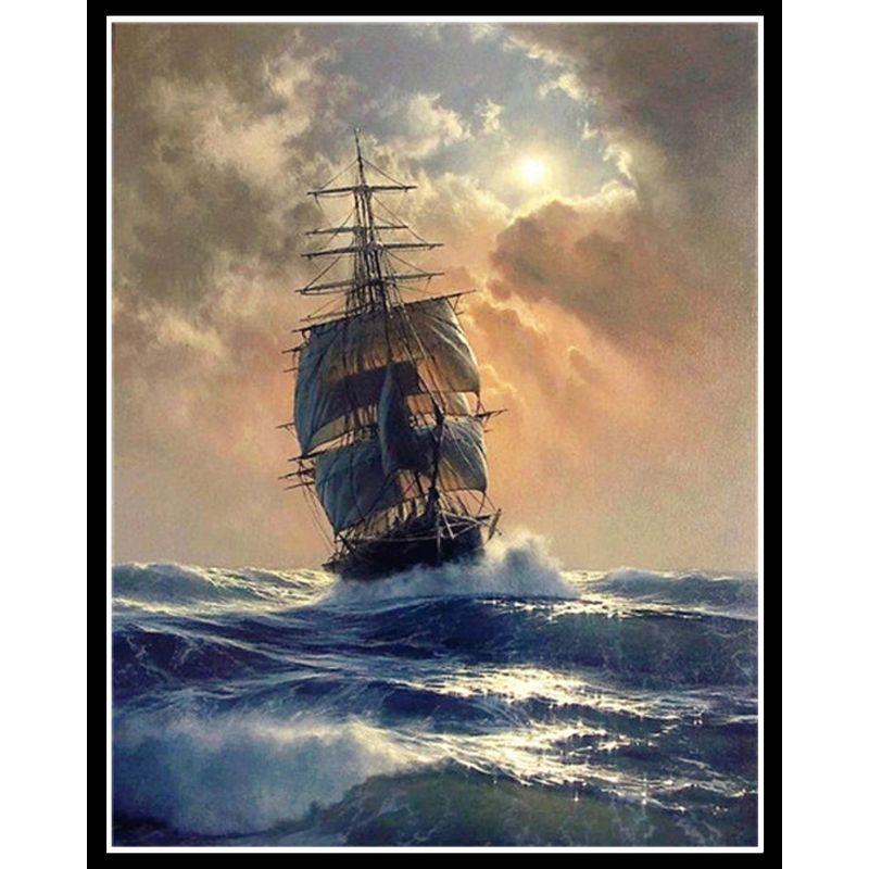 

5d Diy Алмазная вышивка крестиком парусный пейзаж мозаика полная круглая алмазная живопись морская декоративная живопись Full Round 20x30CM