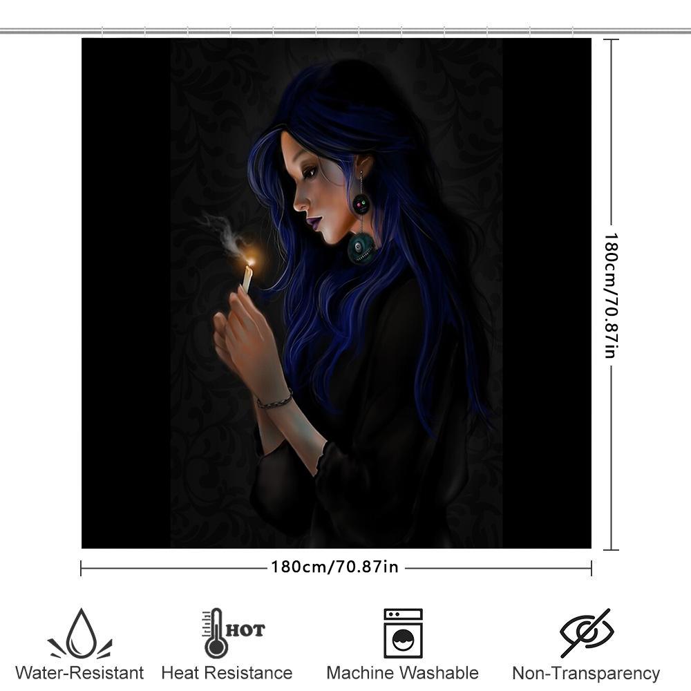 Gothic Witch Shower Curtain Dark Forest Halloween Decor Spooky Ethereal Mystical Room Divider Vintage Horror Tapestry Wall Hangi