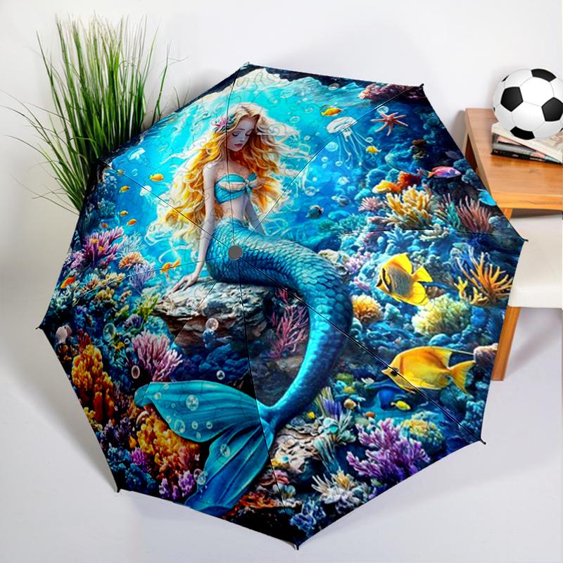1PC Fantasy Mermaid Umbrella Automatic Open/close, Sturdy Iron Frame & 8-Rib Struct, Umbrella for Women & Men, Christmas Gifts