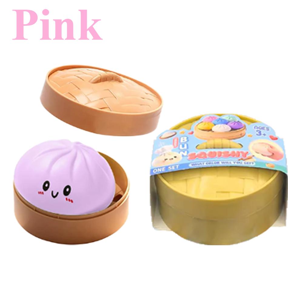 New Colorful Dumpling Squishes Stress Toys Simulation Food Squishies Bun with Steamer Squeeze Dough Ball