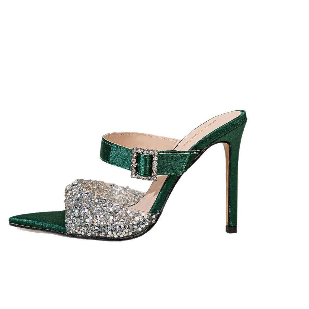 Plus Size Sequin Stiletto Mules: Sexy Pointed Toe & Open Toe Slippers for Women