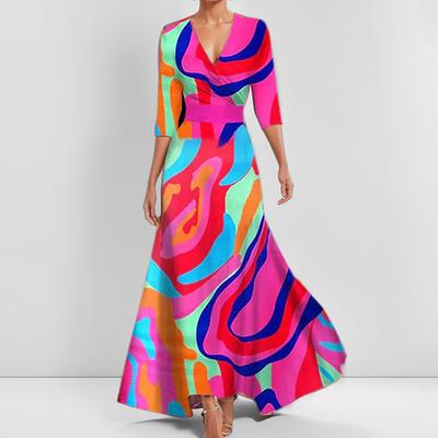 Spring Women's Dress New Style Waist-hugging Slim Print V-neck Long-sleeved Dress