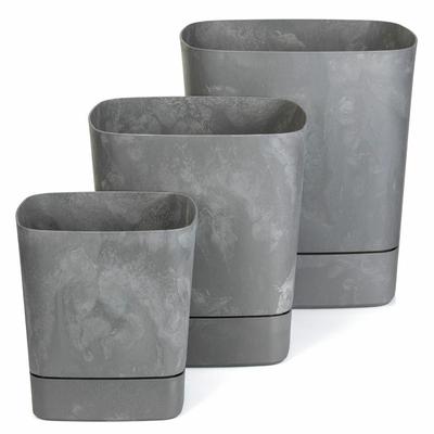 Set of Cubi Recycling Gray Concrete Flowerpots with Saucer 3 Pcs