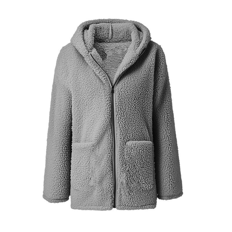 Women S Loose Plush Long Sleeve Hooded Zip Up Cardigan Coat