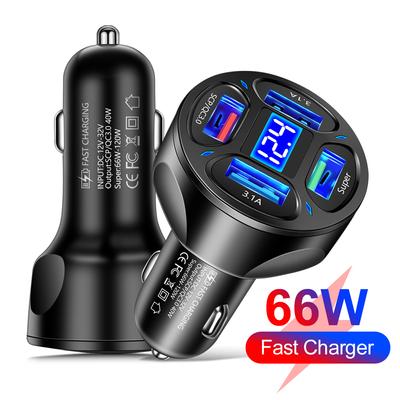 66W 4 USB Auto-Ladegerät QC 3.0 Schnellladung Auto Handy-Adapter mit Spannungsanzeige Für iPhone Samsung Huawei Xiaomi