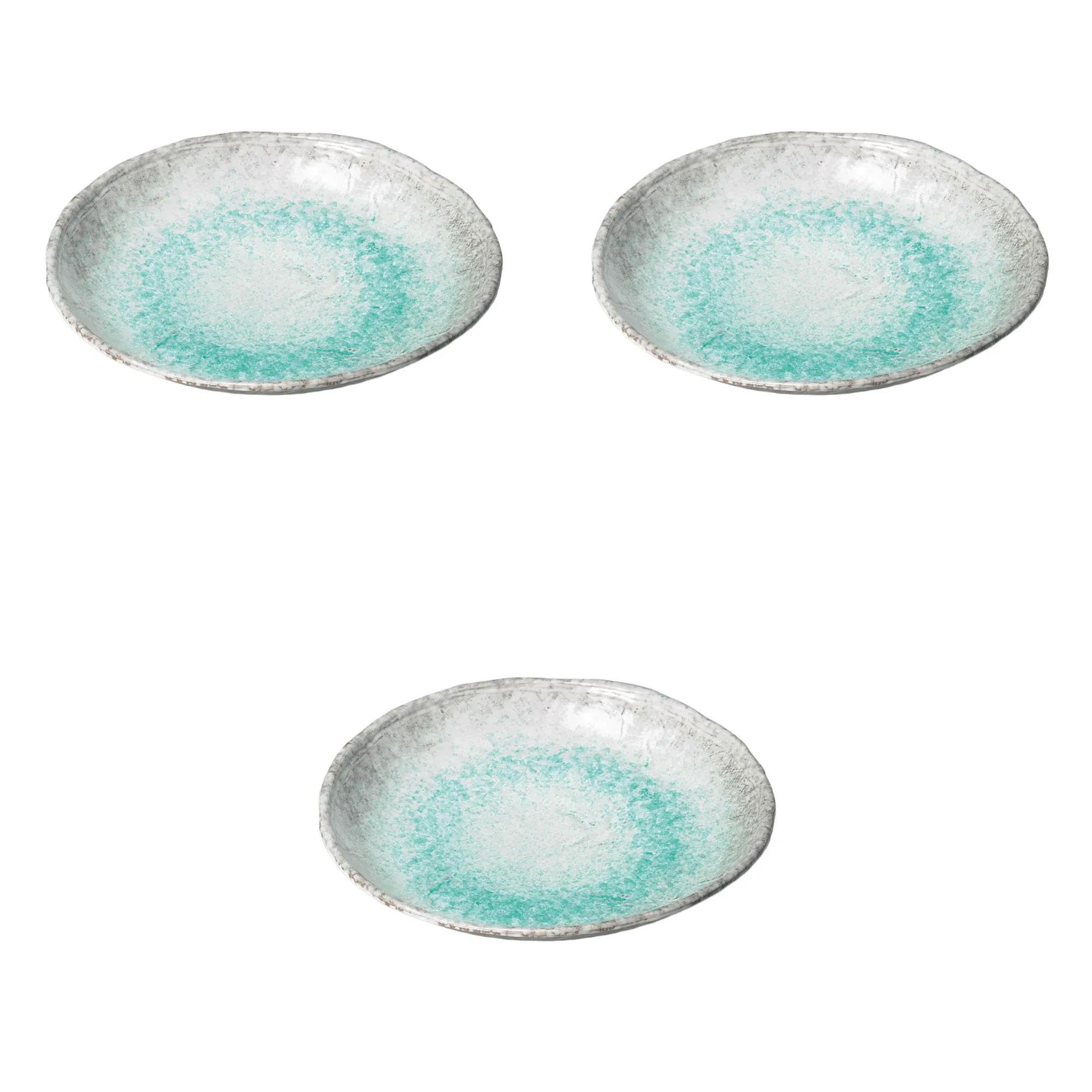

Set of 3 Blue Glazed Round Plates x Banko Ware Large Banko Setomonohonpo 9.0mm [27 4cm] Plates, Ware,