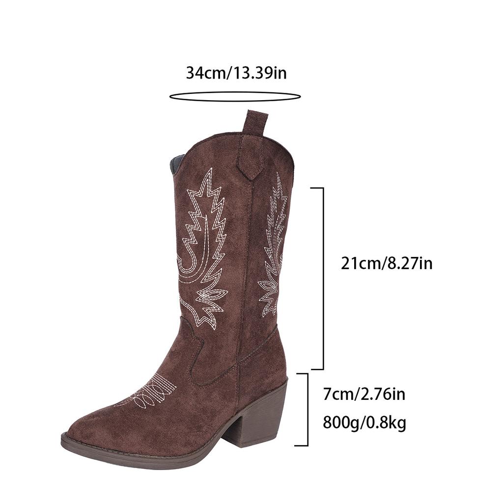 Fashion Women's Mid-calf Boots European American Style Embroidered Pointed Leather Boot Classic Western Cowboy Boots Women Knight Boots
