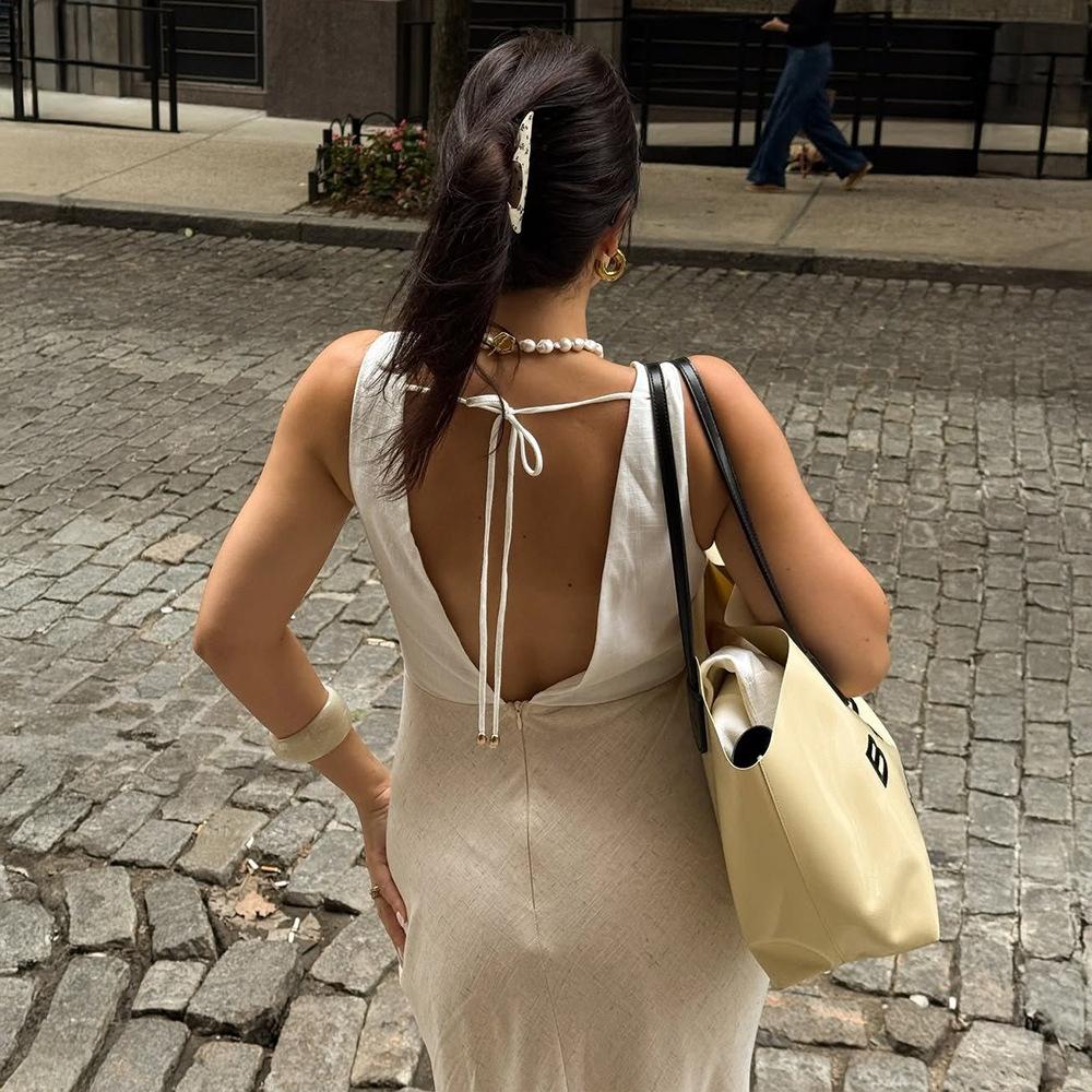 V-neck suspender skirt, European and American summer new temperament tight waist back strap sleeveless dress