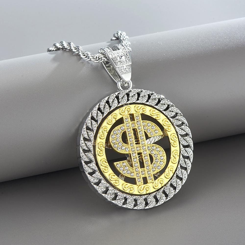 Men Gold Color Dollar Sign Necklaces with Cuban Chain Hip Hop Money Dollar Pendant Collar Music punk Party Gifts Jewelry
