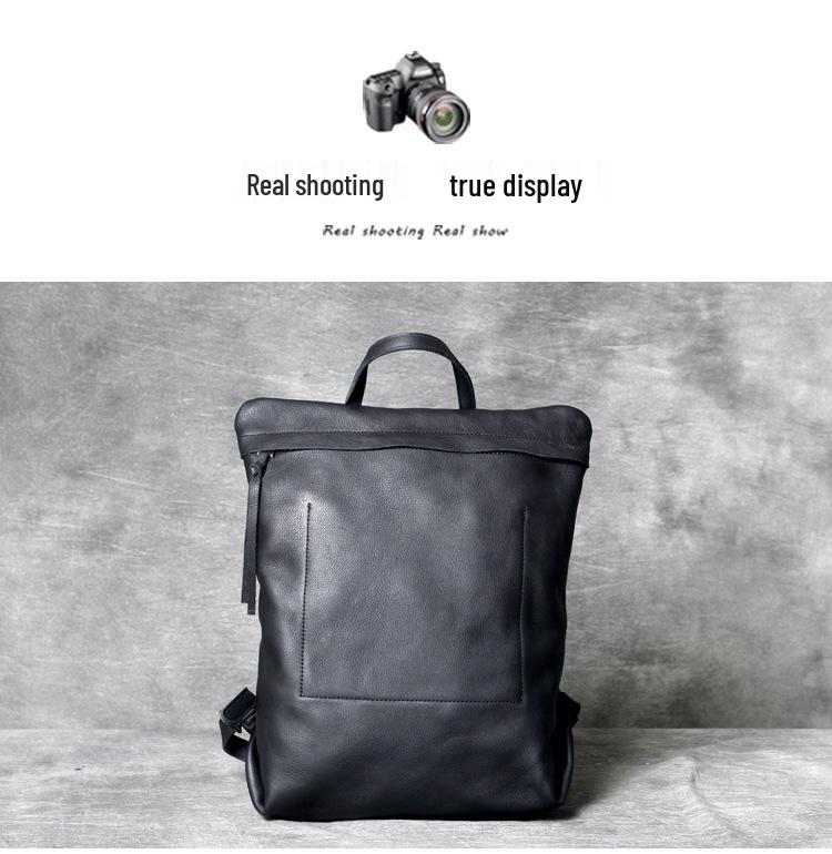 Genuine Cowhide Leather Minimalist Backpack: Handmade, Simple, Versatile Design for Men and Women.