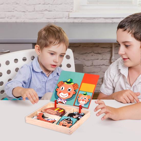 Magnetic Block Puzzle Board Game Educational Logic Thinking Training Facial Feature Vehicle Circus Attire Princess Dressing Wooden Puzzle Matching Toy