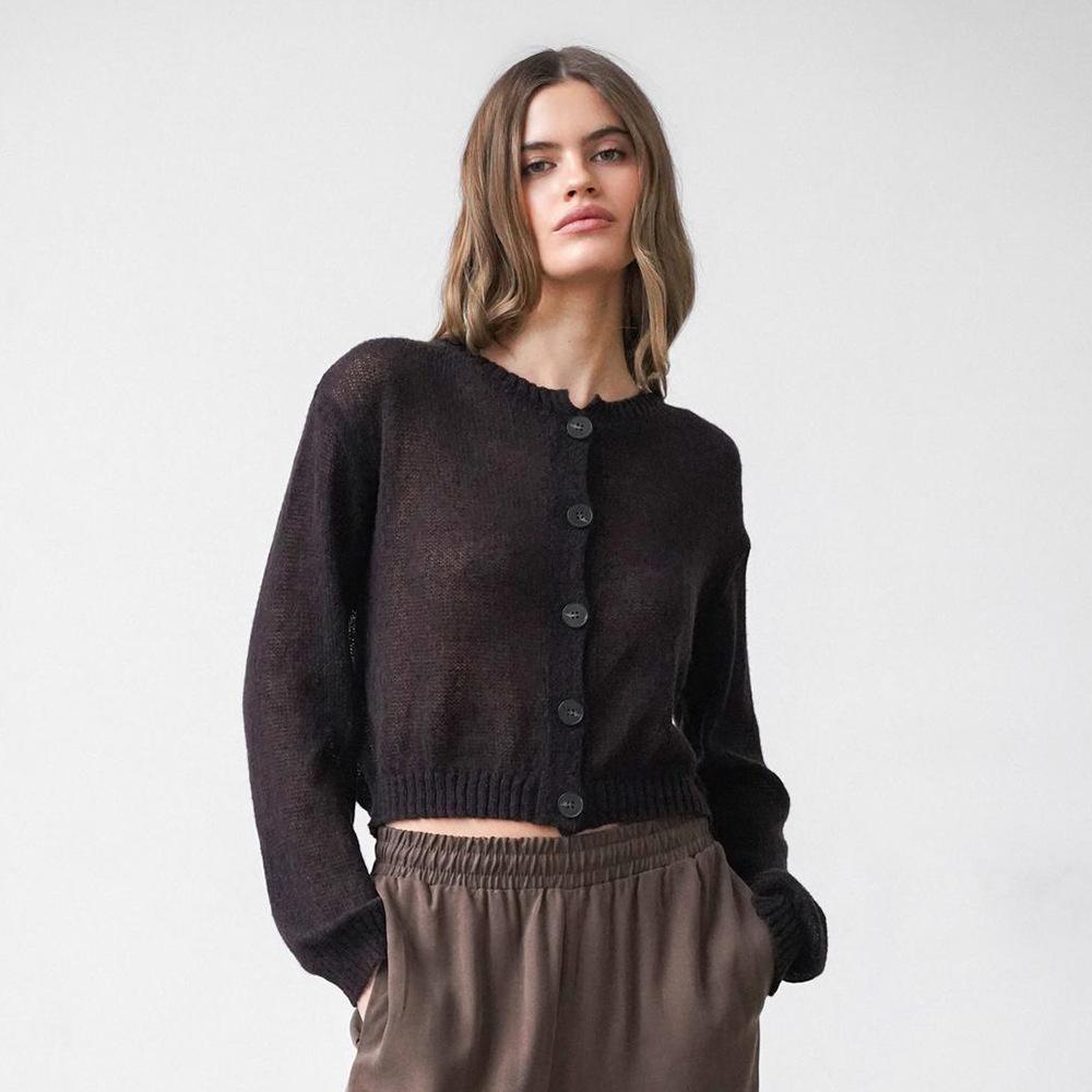 Solid Colour Simple Knitted Cardigan Autumn Lazy Versatile Casual Round-neck Jumper Women Blend Comfortable Versatile Undercoat Long Sleeves Sweater