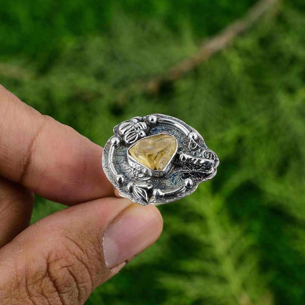 Anniversary Gift For Her Natural Citrine Solitaire Adjustable Ring 925 Silver