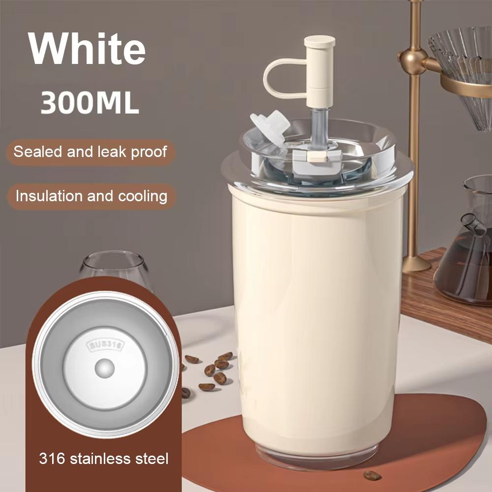 

Термос из нержавеющей стали объемом 300 мл с соломинкой, термос из нержавеющей стали 316 с вакуумной изоляцией, герметичный для кофейной кружки 300ML белый