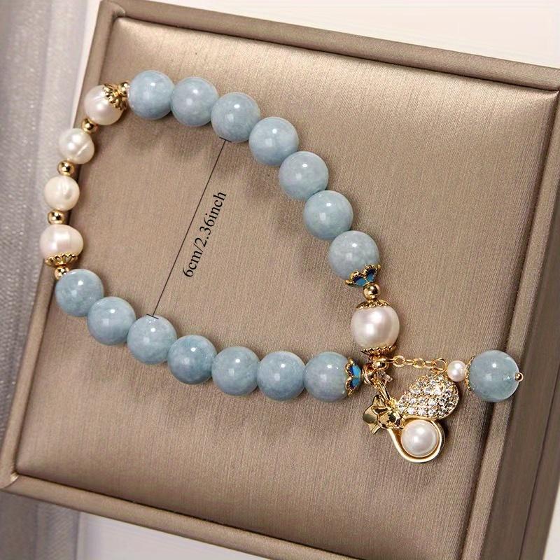 Natural Aquamarine Bracelet, a Stylish And Elegant Design for Women, Featuring a Unique Chinese-Style Accessory with a Bag Charm
