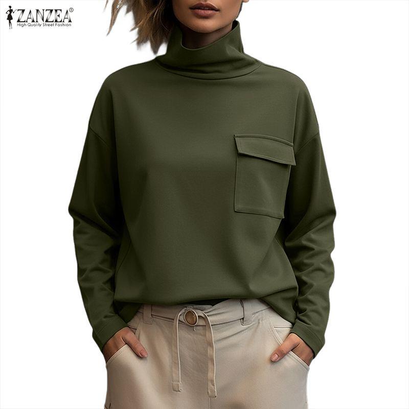 ZANZEA Women Turtleneck Casual Long Sleeve Bottoming Blouse