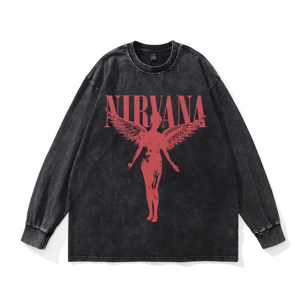 TKPA American Retro Nirvana Band Vintage Washed Short Sleeve T-shirt for Men