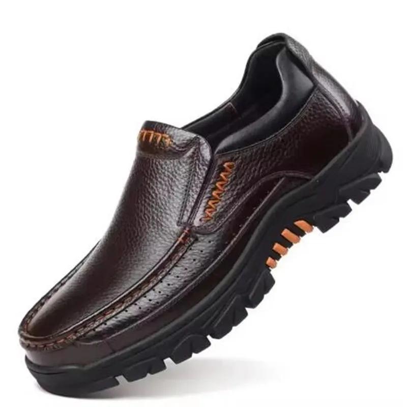 Nouvelles Chaussures Faits Main en Cuir Véritable 48 Hommes Mocassins Cuir Souple Hommes Semelle Épaisse Chaussure Décontractée Chaussures Homme Noir Marron à Enfiler