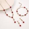 Romantic French Rose Earrings, Red Flower Bracelet, and Retro-Inspired Necklace Set