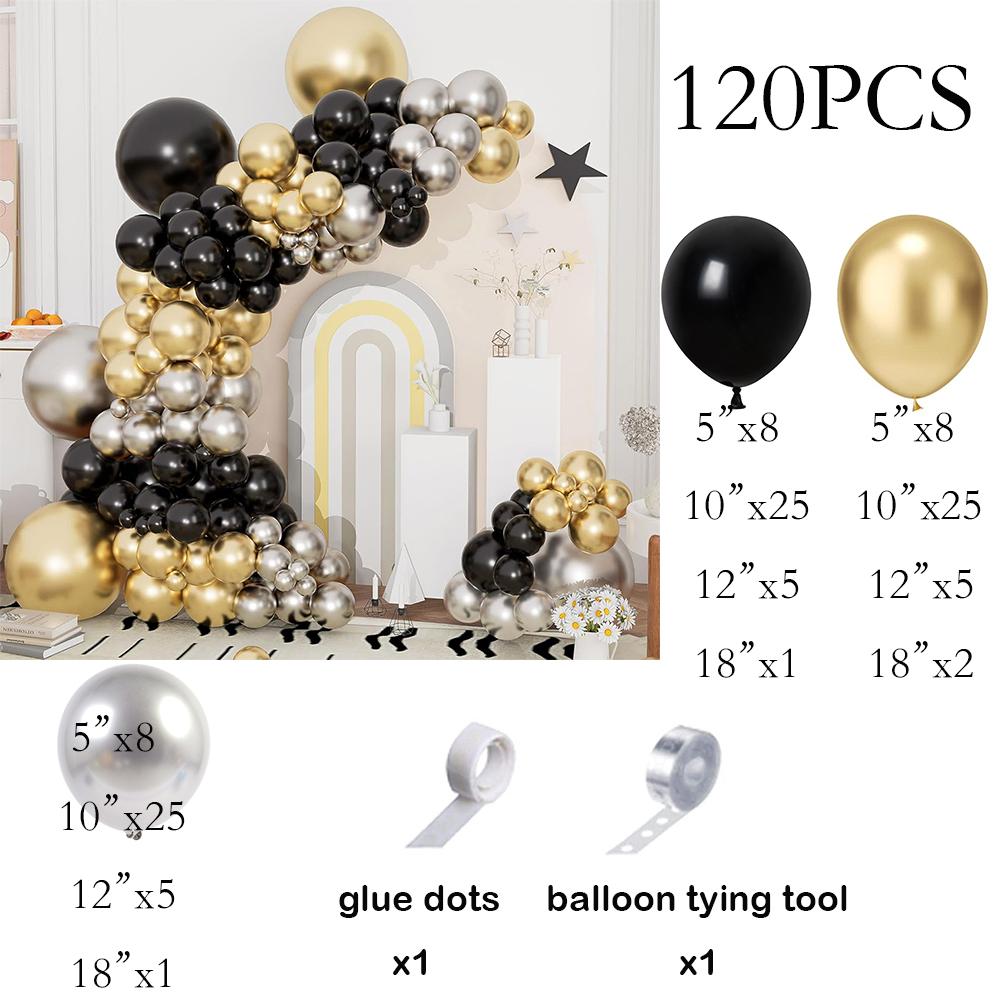 

120PCS Black Balloons Garland Metal Gold Silver Balloon Arch Kit Baby Shower Wedding Graduation Birthday Party Decoration Globos As Picture