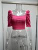 Women's Spring New Women's Simple Square Neck Puff Sleeve Top Women's Short Sleeve
