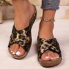 Fashion Fashion Leopard Wedges Sandals Women Shiny Crystal Thick Sole Non Slip Slippers Plus Size Comfort Chunky Platform Beach Shoes