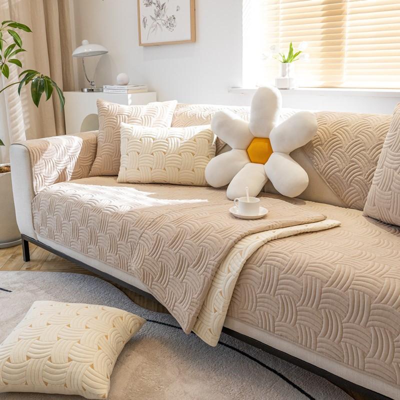 Pernă Caldă de Pluș pentru Sofă Iarnă Husă Antiderapantă pentru Canapea Living în Formă de L 4 Locuri Prosop pentru Sofă Decor Casă Pernă Covoraș Protector