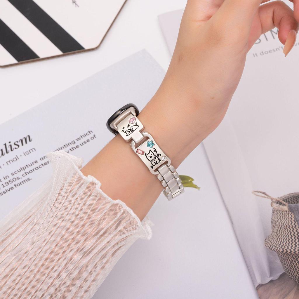 Cute Puppy Bangle Strap for Xiaomi Mi Band 8/9, Huawei FIT4, Redmi 5 Metal-Color Diamond Chain