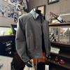 American Retro Gray Padded Shoulder Men's Boxy Baseball Jacket - Autumn Executive Style