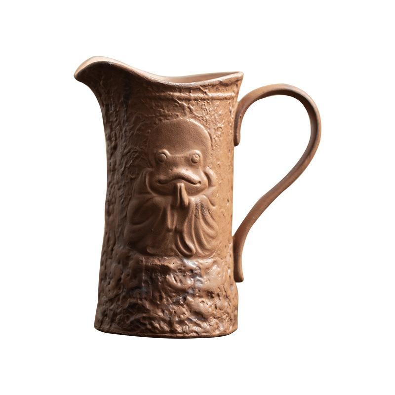 Coarse Pottery Retro FairnessCup Old Rock Mud Relief Pilgrimage Handheld Tea Pitcher Kung Fu Ceremony Pouring Vessel Brewing Set
