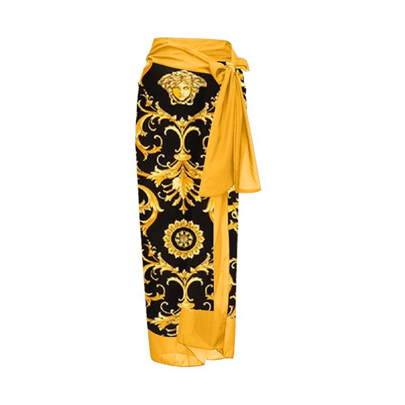 

Европейский и американский стиль отдыха Юбка-миди с принтом на завязках для пляжа One Size