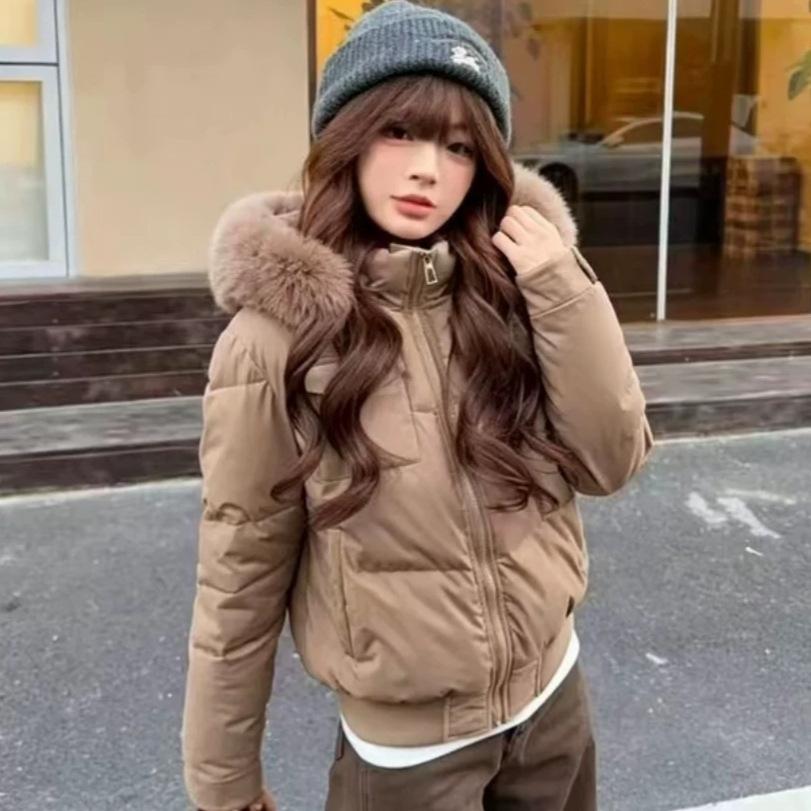 Retro British style removable fur collar hooded jacket down cotton-padded clothes women's winter new design short cotton-padded jacket
