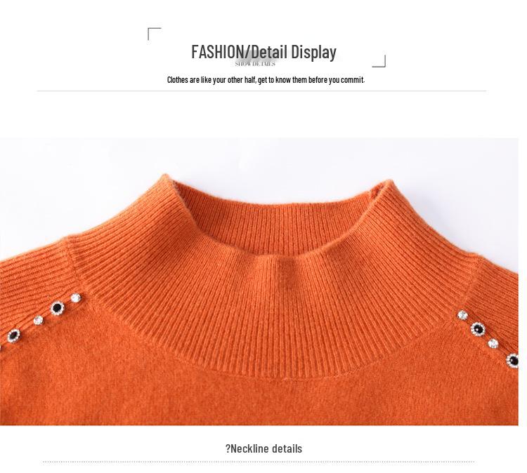 Women's Pure Wool Sweater with Half-High Collar & Lantern Sleeves - Warm, Fashionable Knitwear Pullover