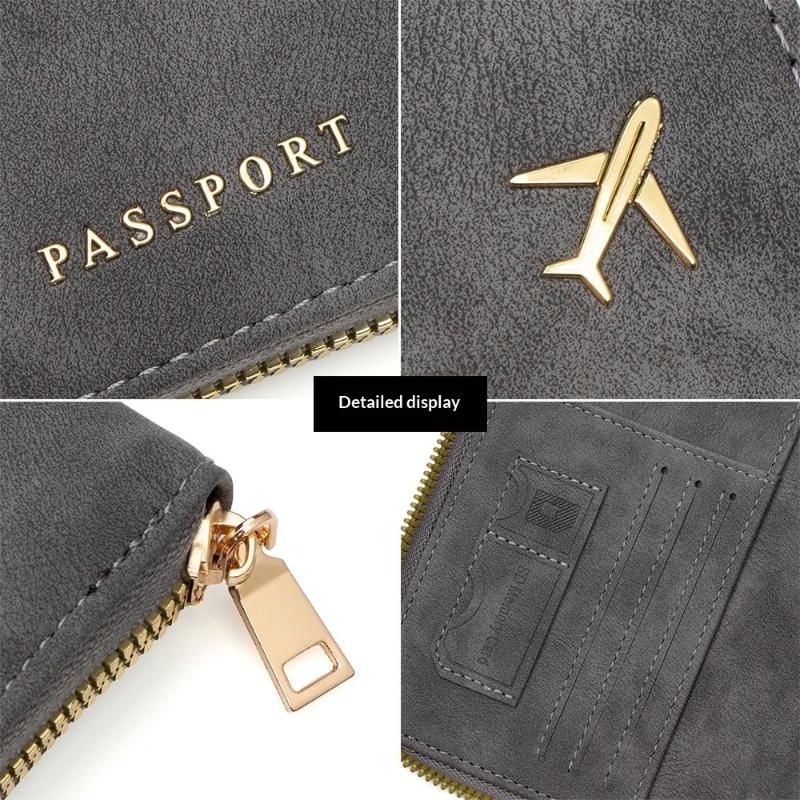 Pu Multi-Functional Rfid Blocking Passport Bag Travel Document Holder With Zipper Ticket Storage Wallet For Multiple Passports