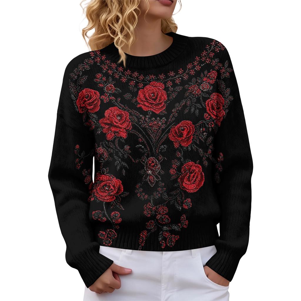 Dámský módní svetr s potiskem na Halloween, s dlouhým rukávem a kulatým výstřihem, měkký a útulný podzimní zimní pullover