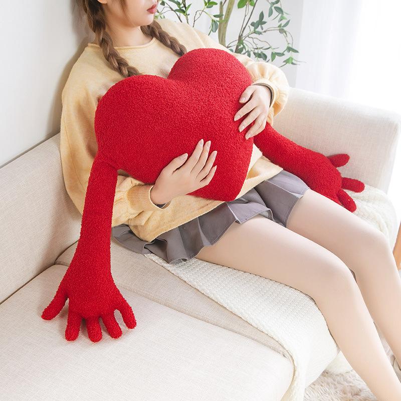 Couple Love Heart Palm Pillow Plush Toys Creative Modeling Red Cushion Blue and White Love Heart Plush Dolls
