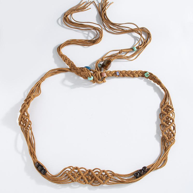 Bohemian Resin Beaded Waist Belt With Handwoven Tie Closure For Ethnic Festival Outfits
