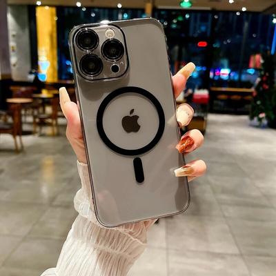 טעינה אלחוטית יוקרתית למחשב Magsafe שקוף מארז לאייפון 11 12 13 14 15 Pro Max Plus כיסוי כיסויי פגוש מגנטי שקוף