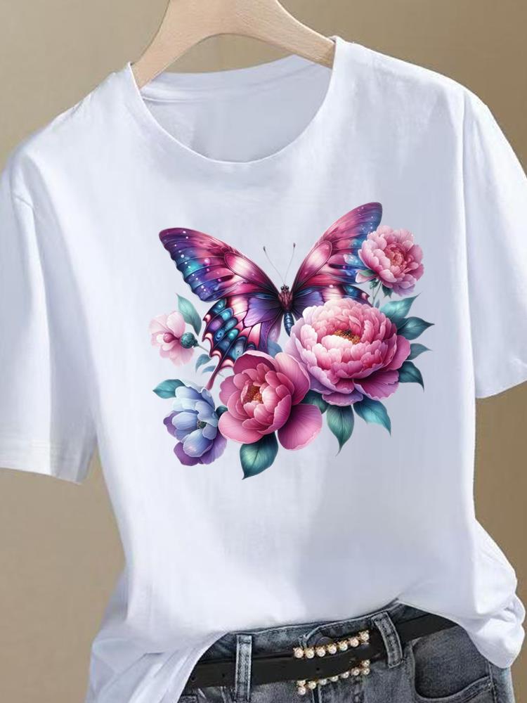 (Asian Size) Sweet Flower Style 90s Clothing Top Short Sleeve Graphic T-shirts Print Female T Shirt Woman Women Fashion Tee